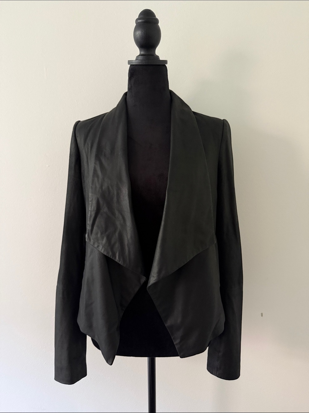Alice + Olivia Black Draped Leather Jacket